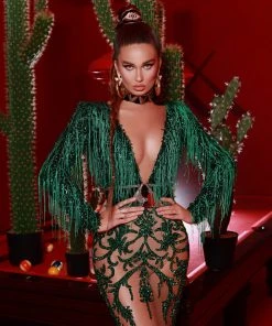 Shopalbina2022 Lace Tassels Green Dress 2020's