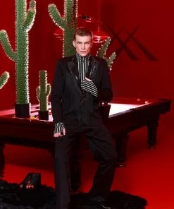 Shopalbina2022 Black Suit With Black And White Shirt 2020's