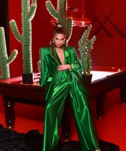 Shopalbina2022 Metallic Green Suit With Tassels 2020's