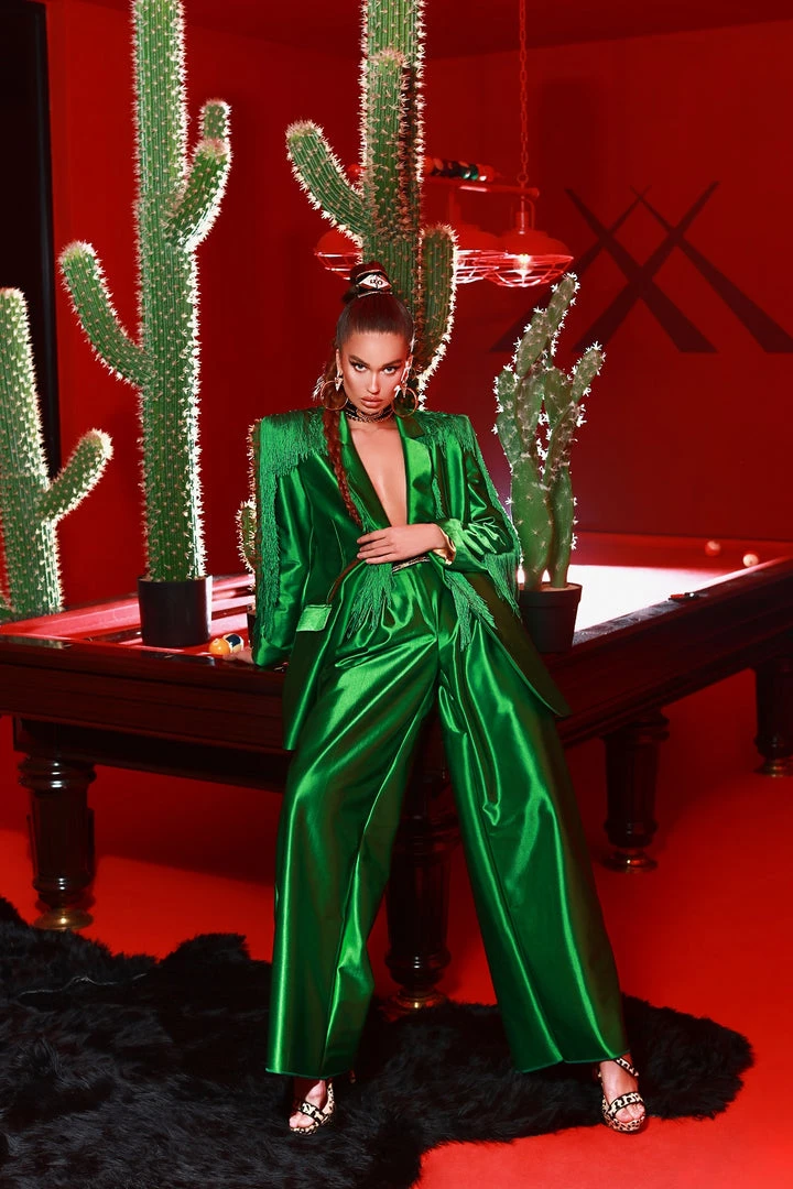 Shopalbina2022 Metallic Green Suit With Tassels 2020's 3 Shopalbina2022 Metallic Green Suit With Tassels 2020's