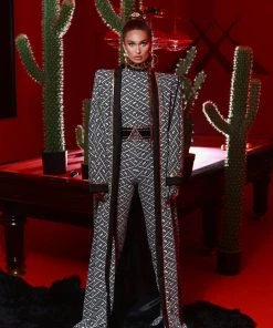 Shopalbina2022 Seamless Pattern Jumpsuit & Cape