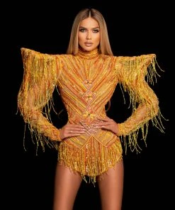 Shopalbina2022 GLORIA Short Yellow Embellished Dress