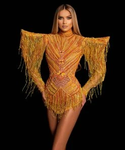 Shopalbina2022 GLORIA Short Yellow Embellished Dress