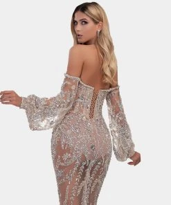 Shopalbina2022 WILD Long Silver Off Shoulder Dress