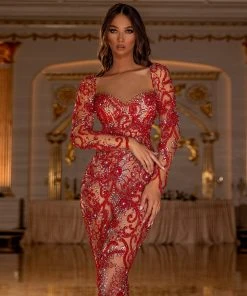 Shopalbina2022 Red Lace Dress
