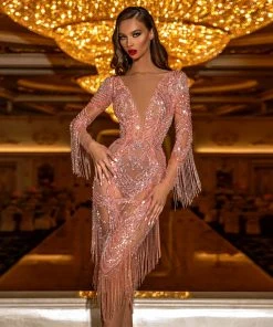 Shopalbina2022 HERMINIA Pink Fringed Dress