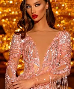 Shopalbina2022 HERMINIA Pink Fringed Dress