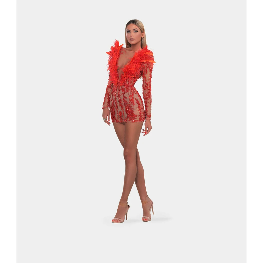 Shopalbina2022 Red Feathered Short Dress 4 Shopalbina2022 Red Feathered Short Dress