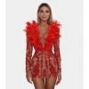 Shopalbina2022 Red Feathered Short Dress