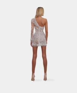 Shopalbina2022 Short Silver One Sleeved Dress WILD
