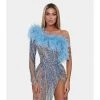 Shopalbina2022 WILD Long Blue One Sleeved Feathered Dress