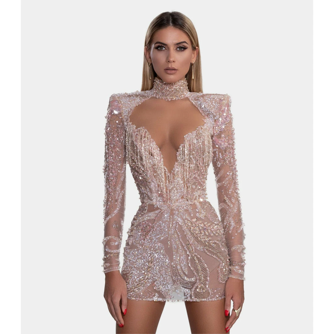 Shopalbina2022 Short Rose-nude Fringe Corset Dress 3 Shopalbina2022 Short Rose-nude Fringe Corset Dress