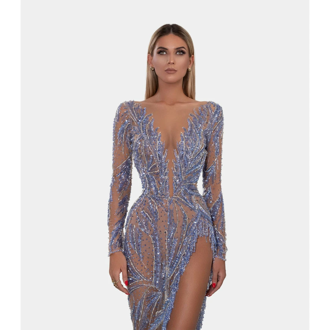 Shopalbina2022 Long Blue V Line Dress 3 Shopalbina2022 Long Blue V Line Dress