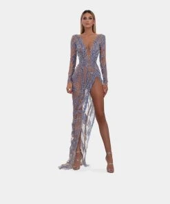 Shopalbina2022 Long Blue V Line Dress