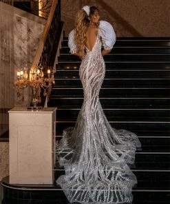 Shopalbina2022 Puffy Sleeve Mermaid Gown Bridal Couture 7 Shopalbina2022 Puffy Sleeve Mermaid Gown Bridal Couture