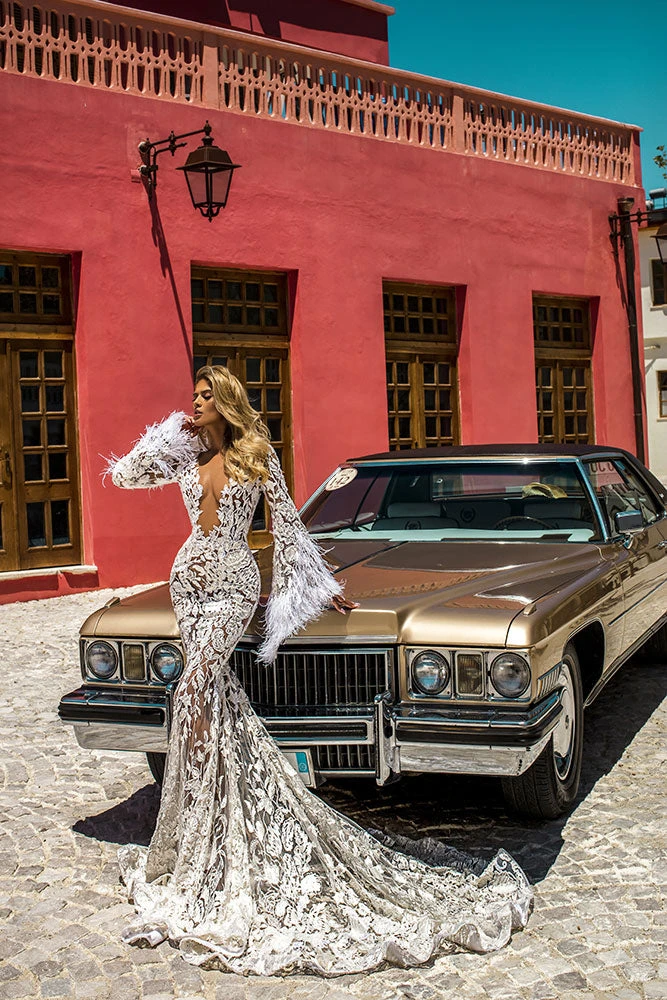 Shopalbina2022 Bridal Lace Dress With Feathered Loose Sleeves 3 Shopalbina2022 Bridal Lace Dress With Feathered Loose Sleeves