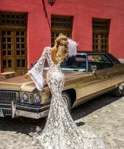 Shopalbina2022 Bridal Lace Dress With Feathered Loose Sleeves 9 Shopalbina2022 Bridal Lace Dress With Feathered Loose Sleeves