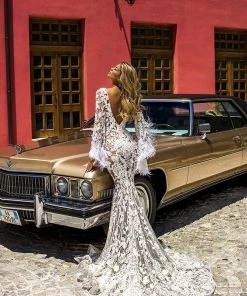 Shopalbina2022 Bridal Lace Dress With Feathered Loose Sleeves 8 Shopalbina2022 Bridal Lace Dress With Feathered Loose Sleeves