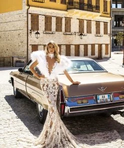 Shopalbina2022 Bridal Elegant Dress With Broad Feathered Shoulders Spring 2020