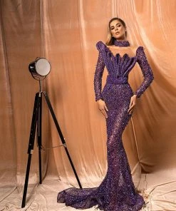 Shopalbina2022 Ruffled Embellished Purple Dress