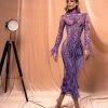 Shopalbina2022 Long Lace Purple Dress With Tassels FEMME