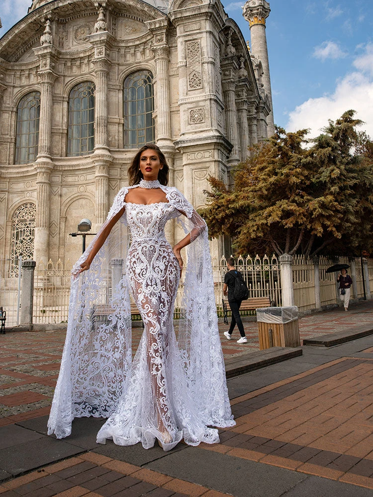 Shopalbina2022 Lace Cape-Sleeve Gown MESMERIZING 4 Shopalbina2022 Lace Cape-Sleeve Gown MESMERIZING