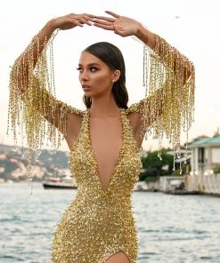 Shopalbina2022 Long-Halter Embellished Dress MESMERIZING