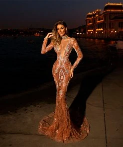 Shopalbina2022 Orange Long Sleeved Dress MESMERIZING