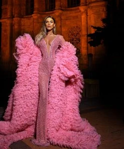 Shopalbina2022 MESMERIZING Long Cape Pink Jumpsuit