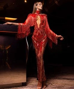 Shopalbina2022 High Neck Red Dress REINE