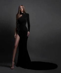 Shopalbina2022 Black Long One Sleeved Dress VASL