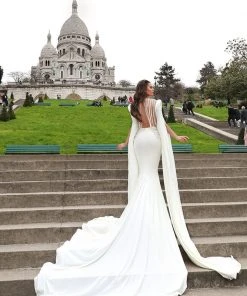 Shopalbina2022 BRIGITTE White Cape Sleeved Dress