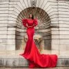 Shopalbina2022 Red Puffy Shouldered Dress BRIGITTE