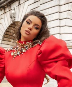 Shopalbina2022 Red Puffy Shouldered Dress BRIGITTE