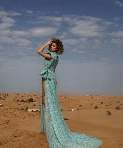 Shopalbina2022 Long Mint One Sleeve Dress DESERTE