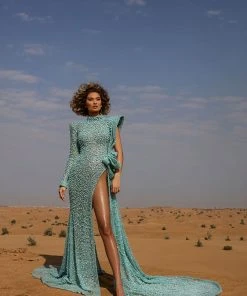 Shopalbina2022 Long Mint One Sleeve Dress DESERTE