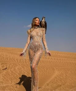 Shopalbina2022 High Neck Crystal Dress