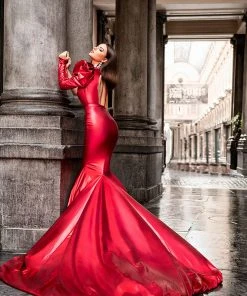 Shopalbina2022 One Ruffled Sleeve Red Dress ELEONORE