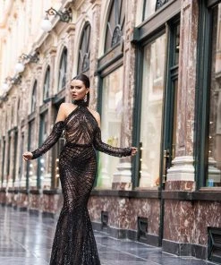 Shopalbina2022 Black Jewel Neckline Dress ELEONORE