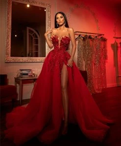 ALBINA DYLA Sales 2022 11 Shopalbina2022 HAUTE COUTURE Red Organza Embroidered Gown
