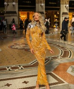 Shopalbina2022 BELLA Maxi Yellow Dress With Mirror Detailing