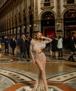 Shopalbina2022 BELLA Silver Tassel Crop Top And Long Skirt