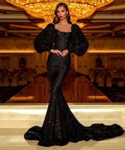 Shopalbina2022 Black Puff Sleeve Dress