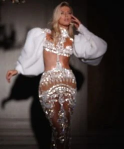 Shopalbina2022 Embellished Puff Sleeve Dress