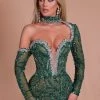 Shopalbina2022 Off-Shoulder Sleeve Green Dress ALBINADYLA X IVY SHOWROOM