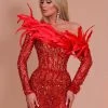 Shopalbina2022 Midi Length Red Embellished Dress