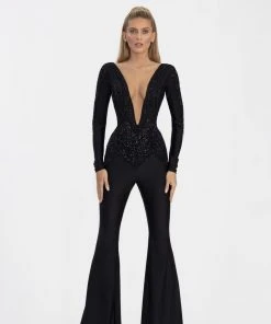 ALBINA DYLA Sales 2022 20 Shopalbina2022 WILD Black Jumpsuit With Shiny Tassels