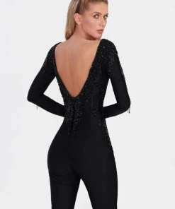 Shopalbina2022 WILD Black Jumpsuit With Shiny Tassels