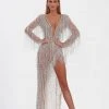 Shopalbina2022 Long Silver Dress With Fringes WILD