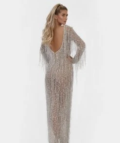 Shopalbina2022 Long Silver Dress With Fringes WILD